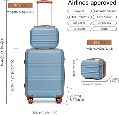 Kono Carry On Luggage Set Airline Approved Lightweight PC+ABS Carry On Suitcase with TSA Lock Spinner Wheels Durable Luggage Hardside Apricot Blue