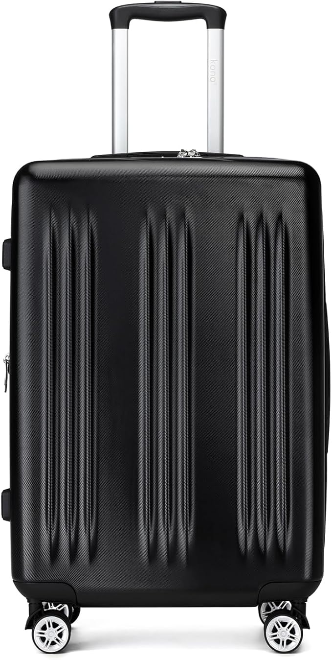 Kono Lightweight 24 Inch Expandable Luggage with Quiet Spinner Wheels TSA Lock, Scratch and Drop Resistant PC+ABS Hardside Durable Medium Checked Suitcase, Black