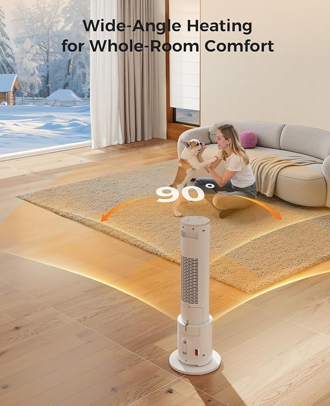 Space Heater with Humidifier - Portable Tower Heaters for Indoor Use, Remote, Adjustable Thermostat, 3 Heat Modes, Multiple Safety Protection, 12H Timer, Quiet Electric Heater for Bedroom
