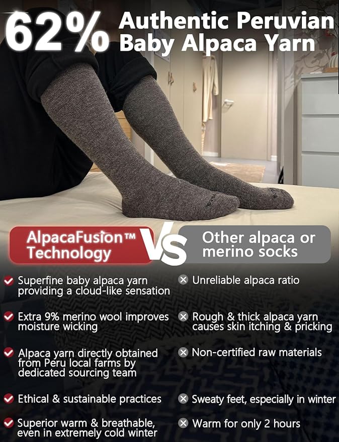 Alpaca Wool Heavyweight 15-25 mmHg Knee High Compression Support Socks Thick Winter Thermal Warm Soft Travel Flying