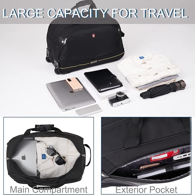 OIWAS Small Rolling Duffle Bag with Wheels Travel 22 inch Carry On Luggage Unisex-Adult Short Term Trips Expandable 50L to 60L