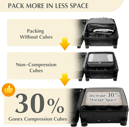Gonex Compression Packing Cubes, 3pcs/4pcs Expandable Storage Travel Luggage Bags Organizers