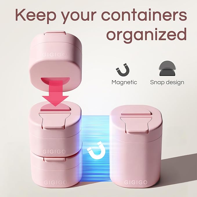 GIGIGO Magnetic Travel Containers Pink Set, 8-Pack Leakproof Refillable Cosmetic Capsules (0.68/1.69/3.04 fl oz) for Toiletries, Customizable Travel Size Jars with Lids & Labels for Skincare, Shampoo