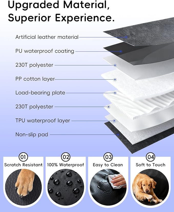 Dog Car Seat Cover for Back Seat, Superior Hard Bottom Back Seat Extender for Dogs, 100% Waterproof & Anti Scratch, Hold 500lbs Dog Hammock for Car SUV Trunk, Back Seat Pet Cover for Dogs, Blue