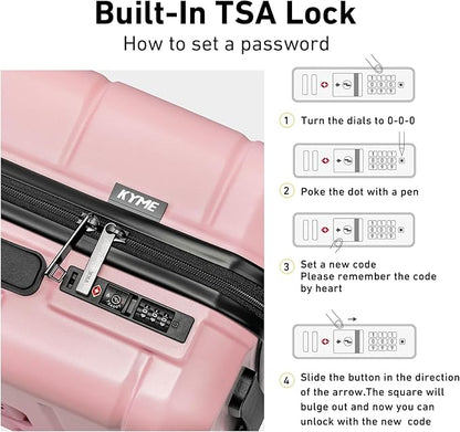 KYME 26 Inch Luggage TSA Approved Hardshell Suitcases with Spinner Wheels Durable Medium Travel Checked Luggage with Cup Holder for Women Men Pink
