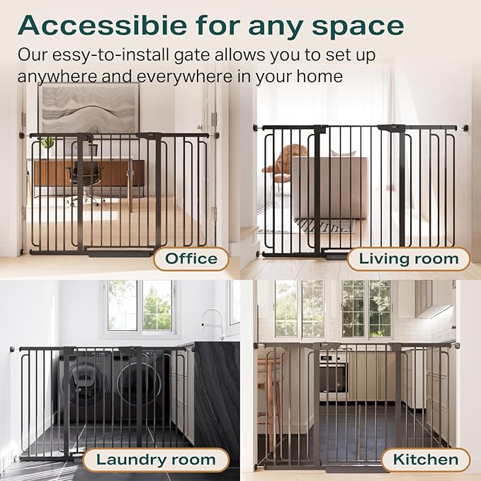 Cumbor 36" Extra Tall Baby Gate for Stairs, 29.7-57" Extra Wide Dog Gate for Doorways Hallways, Pressure Mounted Child Gate for Wide Opening, Auto Close Personal Safety for Babies and Pets, Black