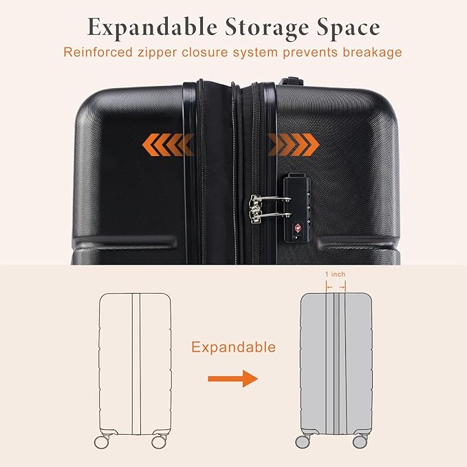 Sweetcrispy Carry on Luggage, Hard Shell ABS Suitcase with Double Spinner Wheels, Lightweight Expandable Rolling Suit Case with TSA Lock, 24 Inch Bronze Black