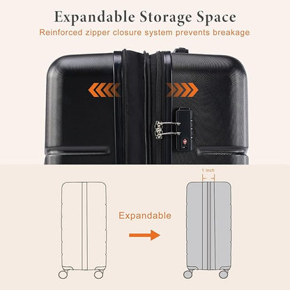 Sweetcrispy Carry on Luggage, Hard Shell ABS Suitcase with Double Spinner Wheels, Lightweight Expandable Rolling Suit Case with TSA Lock, 24 Inch Bronze Black