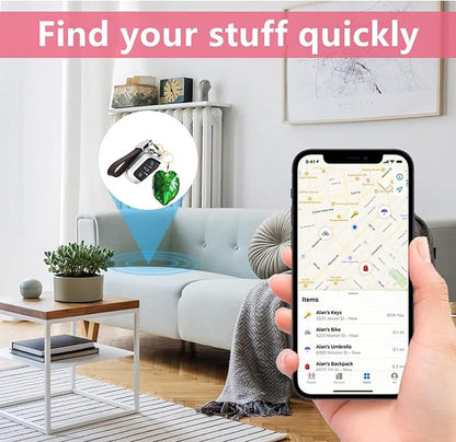 Shiny Leather Charm Keychain Holder Case Compatible with AirTag,Cute Protective Cover with Keyring,Anti-Scratch Finder GPS Tracker Case for Wallet Keys,Bag,Pets(Small Leaves)