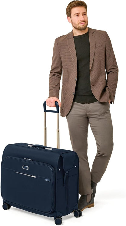 Briggs & Riley Deluxe Wardrobe Spinner - Checked Luggage for Travel, Suitcases with Wheels, Softside Rolling Bag for Men & Women, Built in Hook for Clothes - Baseline Collection, Navy