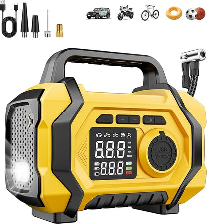 Tire Inflator Portable Air Compressor, 6X Fast 150PSI Air Pump for Car Tires, Cordless Car Motorcycle Balls Bike Pump, Tire Inflator Pressure Gauge, 12V Auto Shut-off Tire Pump, LED Display＆Light