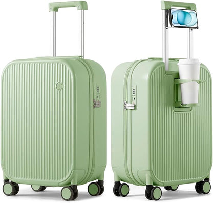 mixi Carry On Luggage with Cup Phone Holder Hard Shell Rolling Travel Suitcase with Spinner Wheels,20 Inch Avocado Green