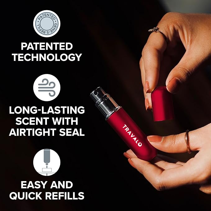 Travalo Classic HD Perfume Atomizer - Leak-Proof and TSA Approved for Air Travel - Reusable, Airtight, Easy-Fill Mini Pump Sprayer - Lightweight, Elegant Design w/Volume Window - Red 0.17oz