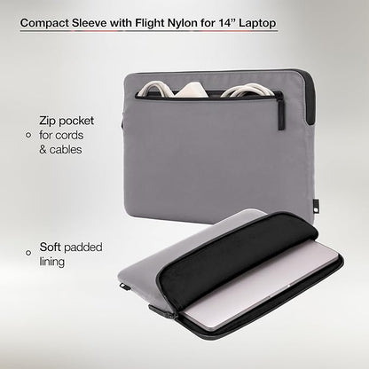Incase Compact Laptop Sleeve with Flight Nylon - 14-inch MacBook/Laptop & iPad/Tablet Sleeve - Faux Fur Lining, Lightweight, Durable, Weather Resistant, Slip Pocket for Accessories - Conte Grey