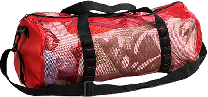 Mesh Gym Bag -Mesh Duffle Bags, Multifunctional Cylindrical Bag With Adjustable Strap, Portable Snorkeling Equipment Carry | Large Capacity Gym Bags, Snorkel Gear With Inside Hook For Travel