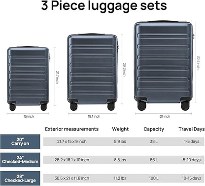 NINETYGO Medium Checked Luggage 24 Inch, Checking In Luggage with Smooth Spinner Wheels, Expandable, Hard Shell PC+ABS Suitcase, Lightweight Travel Luggage, TSA Approved (Grey, Andes)