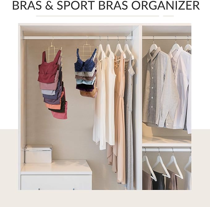 ZEDODIER Tank Top Hanger Space Saving, Bra Hangers for Closet Organizer, Hanging Bra Organizer Tank Tops Holder with 8 Hooks, Metal Closet Organizers and Storage Small Space Solutions, Gold