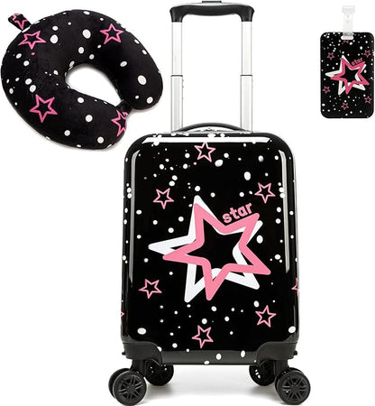 Kid's Luggage Set 2 Piece Suitcase Set Hardside Luggage with Spinner Wheels Girls Carry on Toddler Travel Rolling Suitcase with Neck Pillow Airline Approved