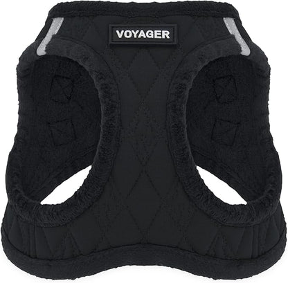 Best Pet Supplies - All Weather Mesh/Plush, Reflective, No Pull Harness for Small, Medium Dogs, Cats - Secure with Hook & Loop Fastener, Buckle, Double D-Rings - Black Plush, L