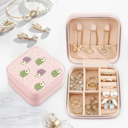 MAYCARI Jewelry Box with Cute Hedgehog Pattern Design, PU Leather Jewelry Travel Organizer Case-Rings/Earrings/Necklace Storage Box for Women Birthday Mom Friends Her Bridesmaids Girls s