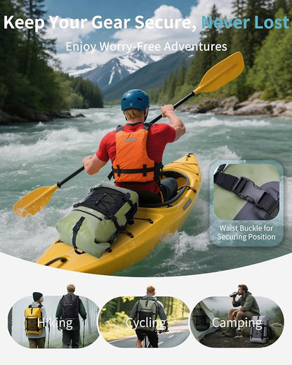 ECOHUB Waterproof Backpack for Women Men, 30L Roll-Top Closure Heavy Duty Dry Bag for Travel with IPX8 Waterproof Phone Case