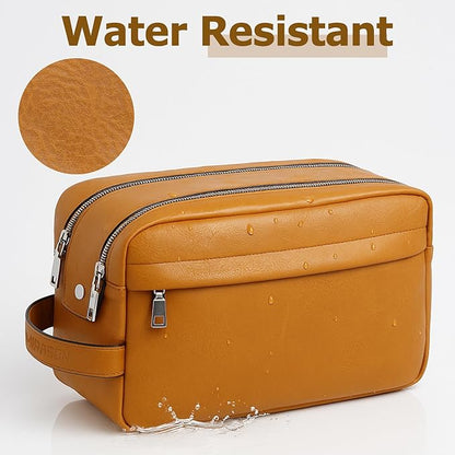 MIRASON Travel Toiletry Bag for Men Leather Travel Bag for Toiletries, Dopp Kit Water-resistant Shower Bag for Shaving Bathroom Organizer Gifts for Men, Brown