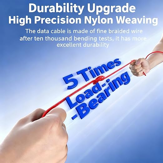 USB Cable PD Fast Charger Lighted Up (USB 6IN1 Braid Red),A Mobile Phone Data Cable, specifically a Fast Charging Cable, Crafted from Nylon Braided Material.
