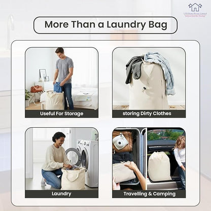 LFH Home Cotton Canvas Large Laundry Bag with Handle, Heavy Duty Drawstring Closure Washable Laundry Bags, School Travel, Home, Hotel, College Dorm, Organizer Sack, Toy Clothes 28x40 (Pack of 6)-White