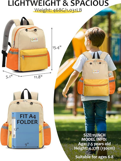 Kids Backpack for Boys Girls, Toddler Backpack for Preschool Kindergarten, 15inch Elementary School Bookbag with Reflective for Ages 6-8, Yellow