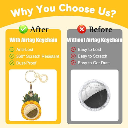 Leather Keychain for Airtag, Cute Protective Keychain Holder Compatible with Apple Air Tag,GPS Item Tracker Case Cover for Keys,Bags,Pets,Luggage(Pineapple)
