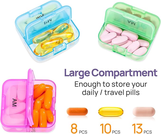 Zoksi Weekly Pill Organizer 2 Times a Day, Purple 7 Day Am Pm Pill Box, Daily Am Pm Pill Organizer 7 Day, Portable Vitamin Pill Case, Weekly Pill Box for Fish Oils, Vitamin, Supplement