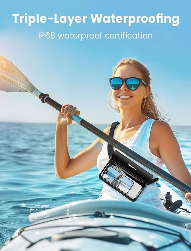 Niveaya IP68 Waterproof Fanny Pack - 2 Pack, Floating Dry Bag Pouch, Phone Waterproof Waist Pouch Dry Bag, Beach, Kayaking, Swimming, Boat Essentials, for iPhone 17/16/15/14/13/12 Pro Max up to 9.5"