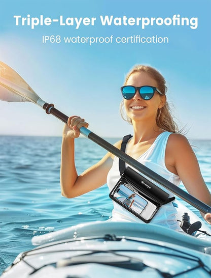 Niveaya IP68 Waterproof Fanny Pack - 2 Pack, Floating Dry Bag Pouch, Phone Waterproof Waist Pouch Dry Bag, Beach, Kayaking, Swimming, Boat Essentials, for iPhone 17/16/15/14/13/12 Pro Max up to 9.5"