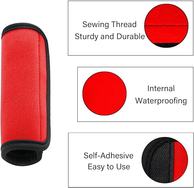 Luggage Handle Wraps, Soft Travel Bag Handle Cover, Padded Handle Grip, Suitcase Tags Identifiers for Travel Accessories, Red, 2pcs