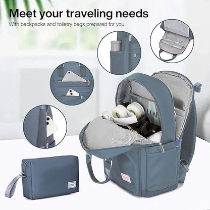 LARVENDER Carry On Luggage 22x14x9 Airline Approved, Expandable PP 20 inch Carry On Suitcases with Wheels, Lightweight Luggage Sets 3 Pieces for Women(GREY GREEN/20/BP/TB)