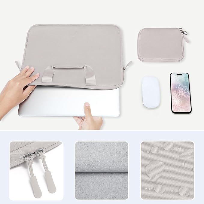 MOSISO Laptop Case 13.3 inch, 13-13.3 inch Laptop Sleeve Bag Compatible with MacBook Air/Pro 13 / Pro 14, HP Dell ASUS, Neoprene Carrying Computer Bag with Handle&Detachable Small Case, Stone Gray