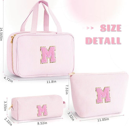 Christmas Gifts for Grandkids Stocking Stuffers for Teen Girls Mom Gifts Initial Toiletry Makeup Bag Birthday Gift Travel Cosmetic Bags Travel Essentials - Pink,M