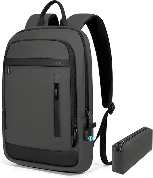 Business Backpack for Men Lightweight Commute Laptop Backpack Anti-Theft Water Resistant Backpack for 17.3 Inch Computer for Daily Office Work with Small Bag (Grey)