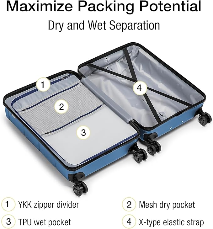 KYME Carry On Luggage 22x14x9 Airline Approved Expandable Hardshell 20 Inch Luggage with TSA Lock Carry On Suitcase with Wheels Small Travel Rolling Luggage with Cup Holder for Women Men Lt Blue