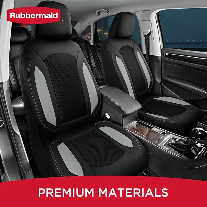 Rubbermaid Leather Mesh Car Seat Covers, Breathable Air Mesh Front Seat Cover, Universal Fit Slip-on Design, Airbag Compatible, Automotive Seat Protector for Most Cars, SUVs, Trucks, Vans-Gray