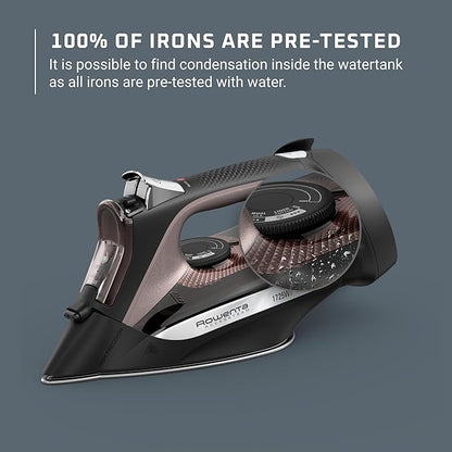 Rowenta Access Stainless Steel Soleplate Steam Iron with Retractable Cord, Powerful Steam Diffusion, Auto-Off and Anti-Drip, 1725 Watts, Black Clothes Iron, DW2459