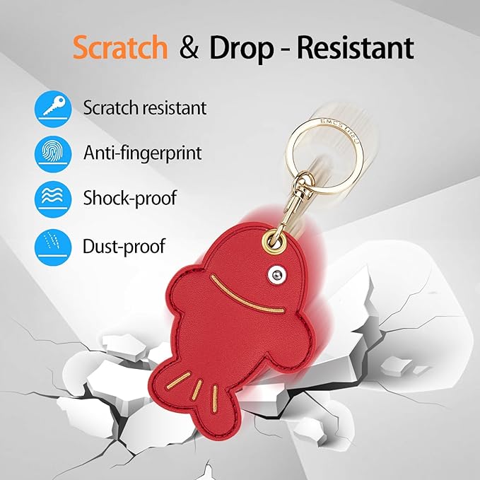 Leather Keychain Case Holder Compatible with Apple AirTag, GPS Airtag Keychain Finder Tracker with Key Ring, Anti-Scratch Protective Air Tag Cover