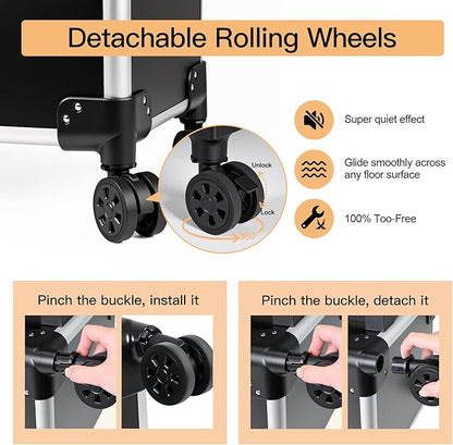 Professional Rolling Makeup Case, Cosmetology Case on Wheels 4 in 1 Large Cosmetic Train Case, Ideal Gift for Hairstylist, Nail Techs, Portable Beauty Organizer for Travel or Salon Use,Black Silver