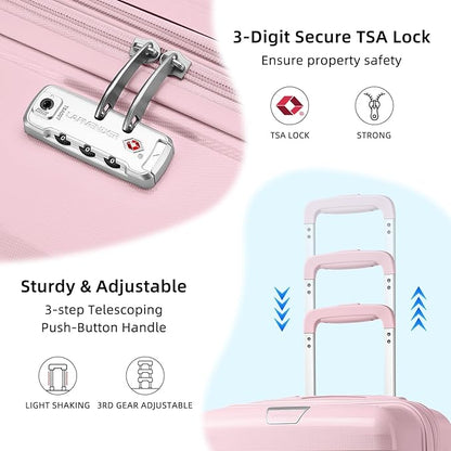 LARVENDER Luggage Sets 3 Piece with Duffel Bag Hardside PP Carry On Suitcase with 360° Spinner Wheels TSA Lock Luggage Sets for Women, Orchid Pink
