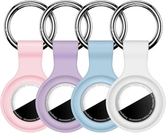[4 Pack] Compatible with AirTag Case Keychain for Air Tag Holder Silicone for AirTags Key Ring Cases Tags Chain for AirTag GPS Item Finders Accessories, Pink/Lilac/Grey Blue/White