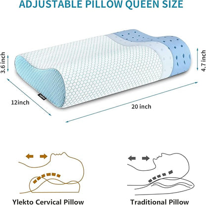 Memory Foam Pillows Neck Pillow for Sleeping, Ergonomic Cervical Pillow Bed Pillow for Side Back Stomach Sleeper, Orthopedic Contour Pillow for Neck and Shoulder Pain Relief
