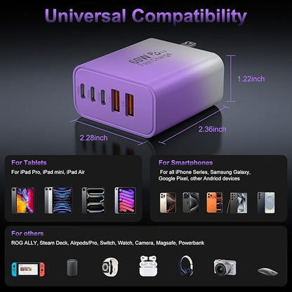 USB C Fast Wall Charger Block, 2Pack 60W USBC Charging Cubes, 5-Port PD+QC Power Adapter Multiport Brick Type C Box Plug for Phone 16/15/14/13/12/11/Pro Max/Plus, Pad Mini/Pro/S25/S24
