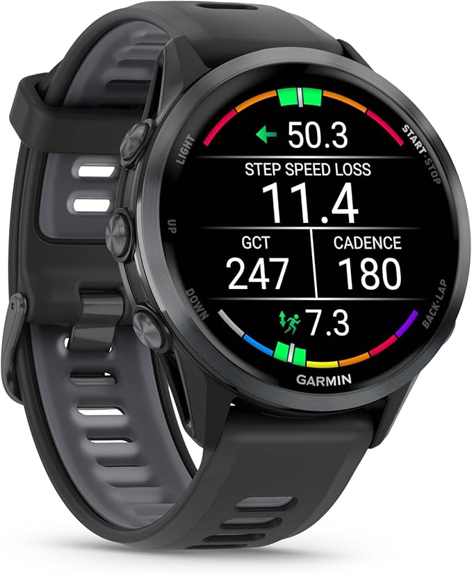 Wearable4U Garmin Forerunner 970 Carbon Gray DLC Titanium Smartwatch with Black Case and Black/Translucent Whitestone Band, AMOLED Display with Garmin HRM 600 M-L Power Bank Bundle