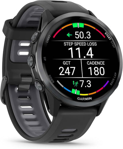 Wearable4U Garmin Forerunner 970 Carbon Gray DLC Titanium Smartwatch with Black Case and Black/Translucent Whitestone Band, AMOLED Display with Garmin HRM 600 M-L Power Bank Bundle