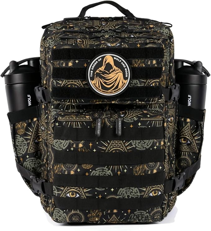 WOLFpak 35L Athletic Gym Backpack - Durable 1000D Waterproof Oxford Material with MOLLE Webbing, Laptop Pocket & Dual Cup Holders, Durable Fitness/Travel/Military Daypack (Illuminati)
